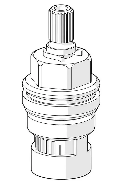 Keramik-Oberteil von HANSA, mit einem G1/2 Anschluss. Die Konstruktion zeigt eine zylindrische Form und ein profiliertes Oberteil zur Anpassung in Armaturen.